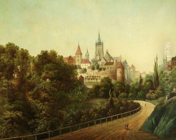 Idealvedute Mit Blick Auf Die Prager Burg Oil Painting by Hugo Ullik