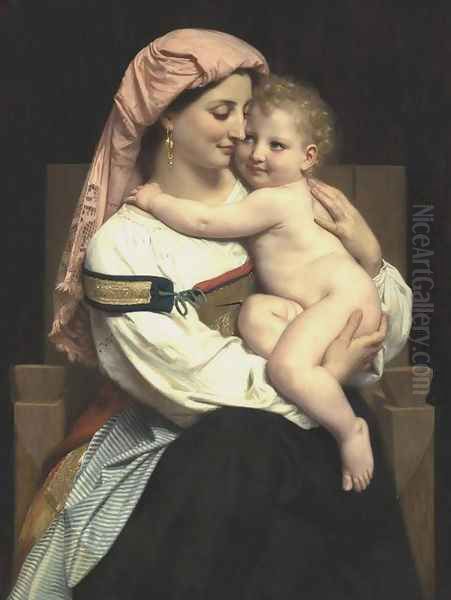 Femme de Cervara et Son Enfant (Woman of Cervara and Her Child) Oil Painting by William-Adolphe Bouguereau