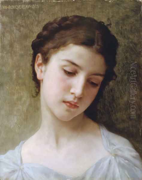 Étude : tête de jeune fille (Study : head of a young girl) Oil Painting by William-Adolphe Bouguereau