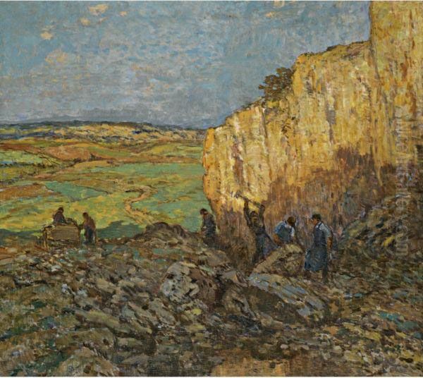 Stone Quarry Oil Painting by Josef Ullmann