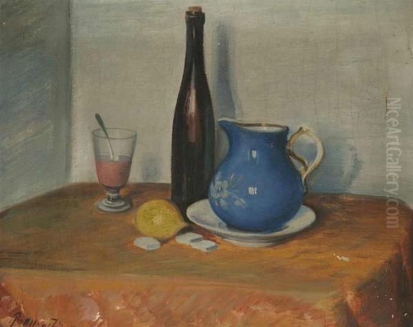 A Still Life With A Bottle Oil Painting by Bohumil Ullrych