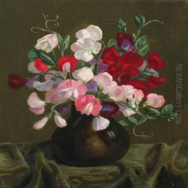 Still Life With Lathyrus In A Vase Oil Painting by Emil C. Unlitz