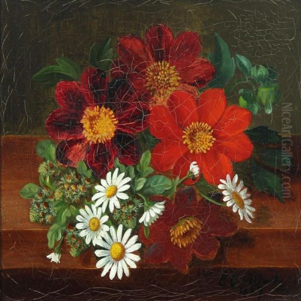 Flower Bouquet On A Stone Frame Oil Painting by Emil C. Unlitz