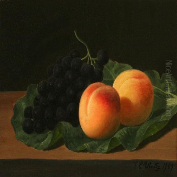 Still Life With Grapes And Peaches On Cabbage Oil Painting by Emil C. Unlitz