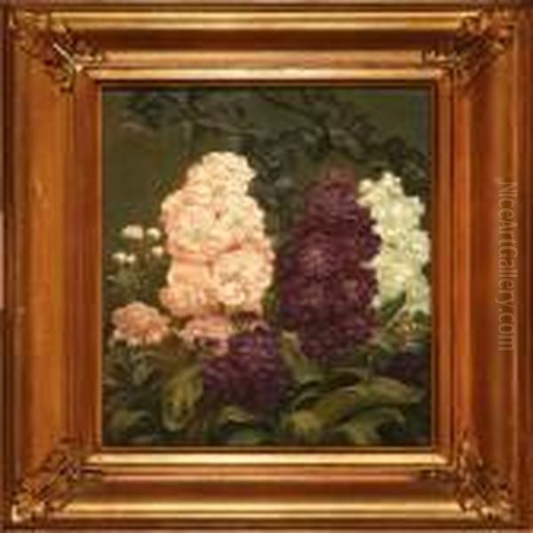 Pink, White And Purple Stocks Oil Painting by Emil C. Unlitz