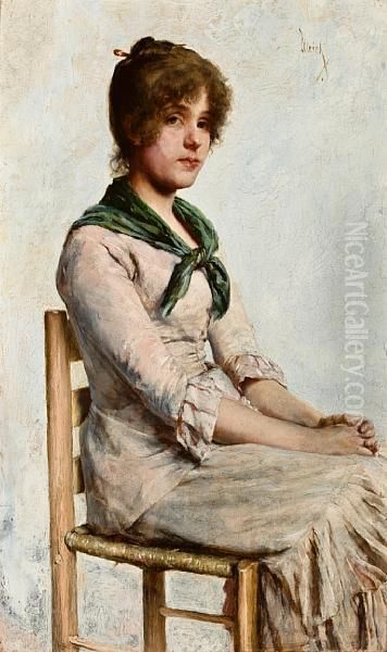 Portrait Of A Young Woman Oil Painting by Charles Frederick Ulrich