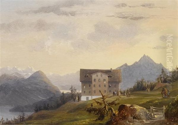 Landscape In The Swiss Mountains. Oil Painting by Johann Jakob Ulrich