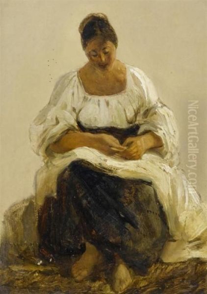 An Italian Woman Seated. Oil Painting by Johann Jakob Ulrich