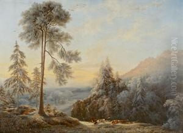 Fuchsjagd Im Winter Oil Painting by Johann Jakob Ulrich