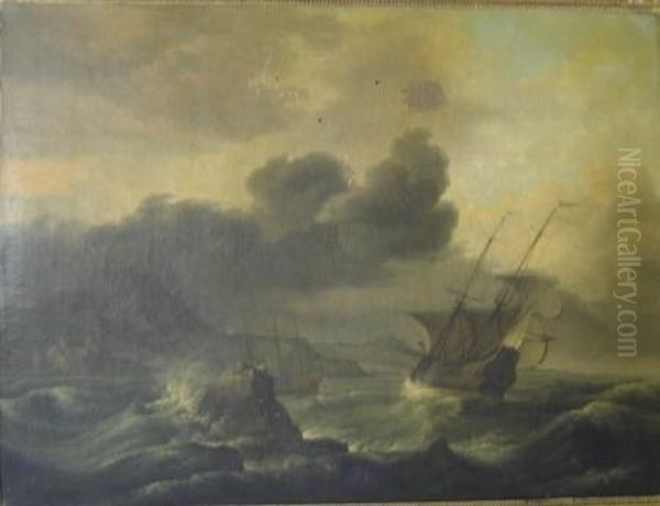 Navire En Mer Oil Painting by Johann Jakob Ulrich