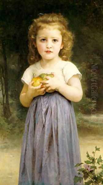 Little Girl Holding Apples Oil Painting by William-Adolphe Bouguereau