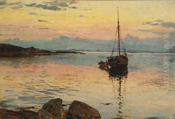 Dusk On The Water Oil Painting by Even Ulving