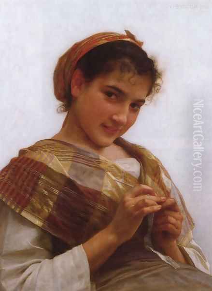 Jeune fille au crochet (Young girl crocheting) Oil Painting by William-Adolphe Bouguereau