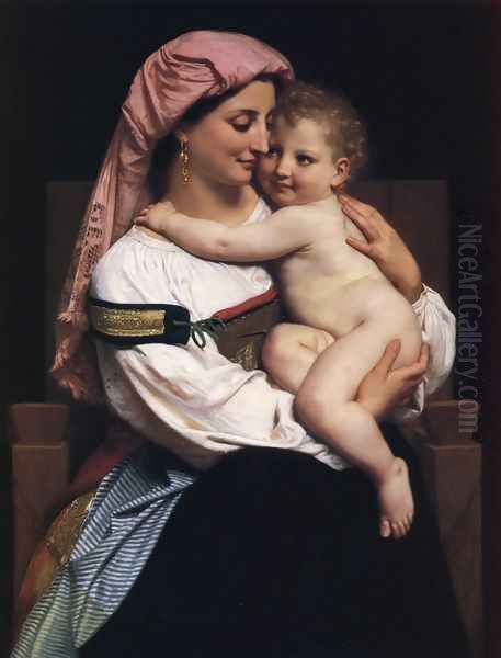 Woman of Cervara and Her Child Oil Painting by William-Adolphe Bouguereau