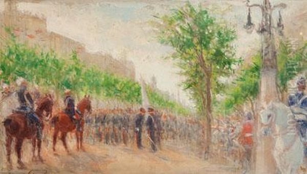 Juramento De La Guardia Real En El Campo Del Moro Del Palacio Real De Madrid Oil Painting by Marcelino Unceta Y Lopez