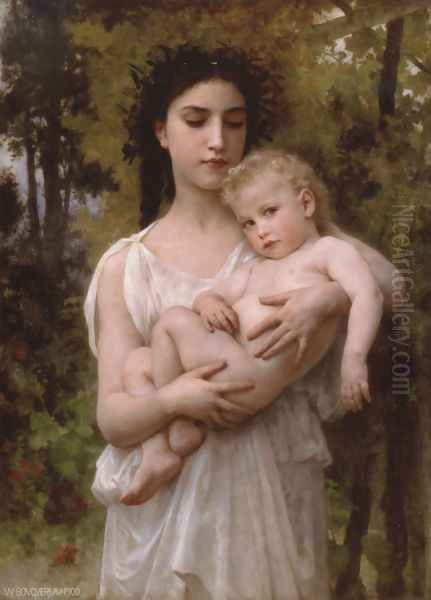 Le jeune frere (Little brother) 2 Oil Painting by William-Adolphe Bouguereau