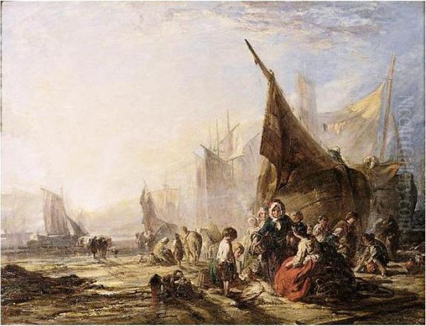 Sorting Fish On A Beach Oil Painting by Frederick Charles Underhill