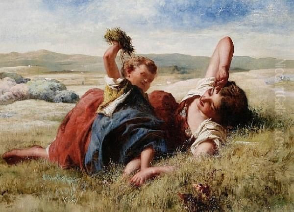 Mother And Child In An Open Landscape Oil Painting by William Underhill