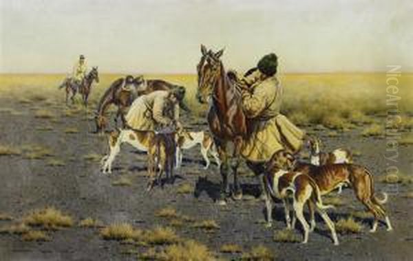 Departing For The Hunt Oil Painting by Hugo Ungewitter