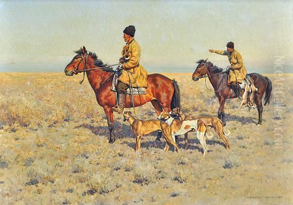 Riders Hunting With Dogs Oil Painting by Hugo Ungewitter