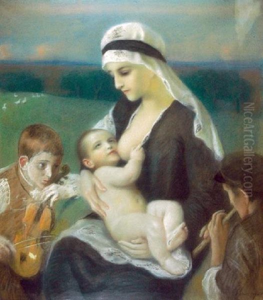 Madonna Z Dzieciatkiem I Muzykanci Oil Painting by Jozef Unierzyski