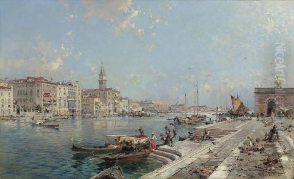 The Grand Canal Seen From Santa Maria Della Salute, Venice Oil Painting by Franz Richard Unterberger