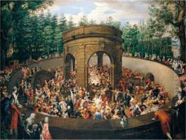 Rome, The Grotta Dei Vini (or Tinello) In The Gardens Of The Villa Pinciana, A Banquet Given By Prince Marcantonio Borghese In Honour Of The Electress Of Saxony Oil Painting by Ignaz Unterberger