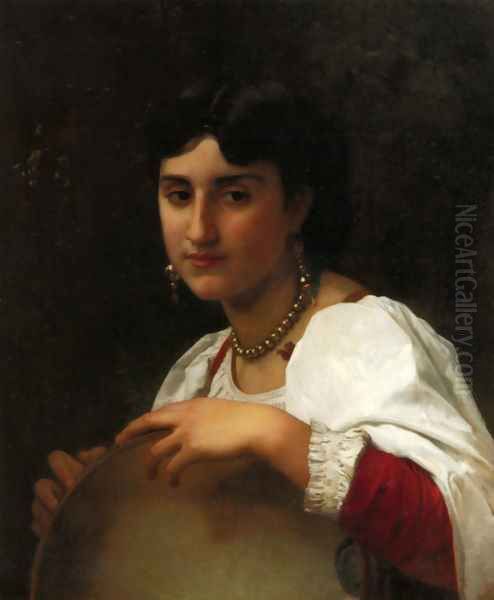 L'italienne au tambourin (Italian Girl with Tambourine) Oil Painting by William-Adolphe Bouguereau