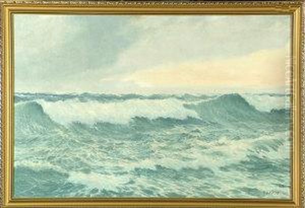 The North Sea Breaking On A Beach Oil Painting by John William Upham