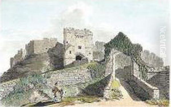 The Gateway And Ruins Of Carisbrooke Castle, Isle Of Wight Oil Painting by John William Upham