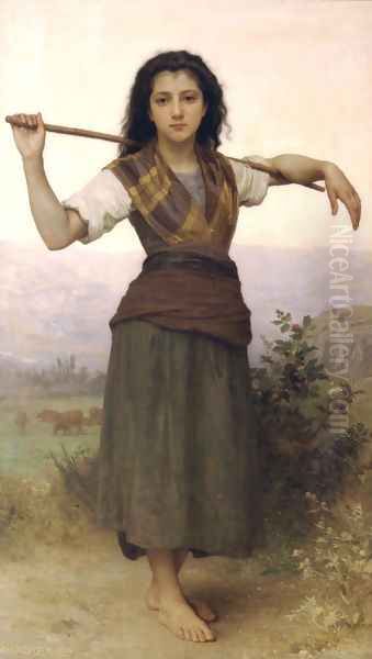 Pastourelle [Shepherdess] Oil Painting by William-Adolphe Bouguereau