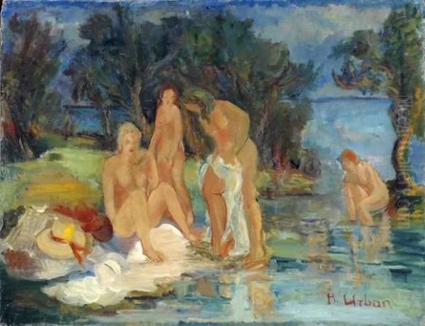 Les Baigneuses Oil Painting by Harry Urban