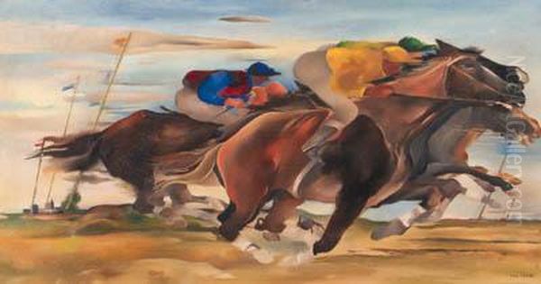 The Horse-race Oil Painting by Joseph Urban