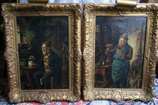 Two Interior Scenes Oil Painting by L. Urbane