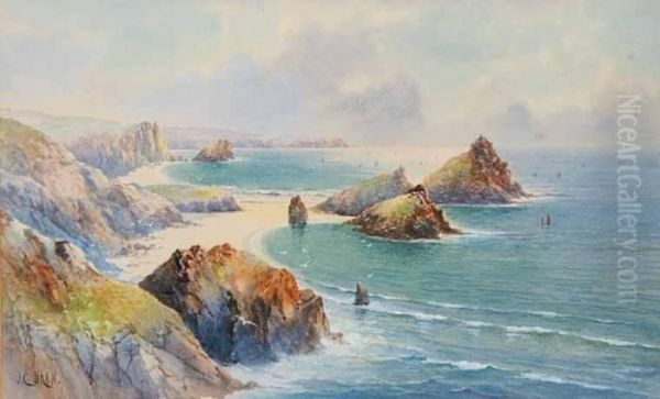 Kynance Cove At The Lizard, Cornwall Oil Painting by John Clarkson Uren