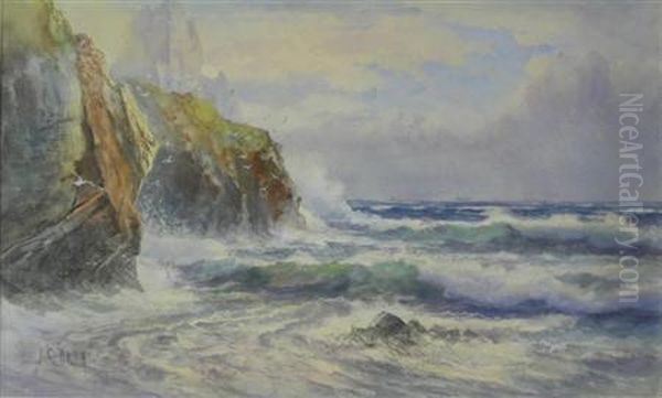 Cliff Scene Near Gunnards Head Cornwall Oil Painting by John Clarkson Uren