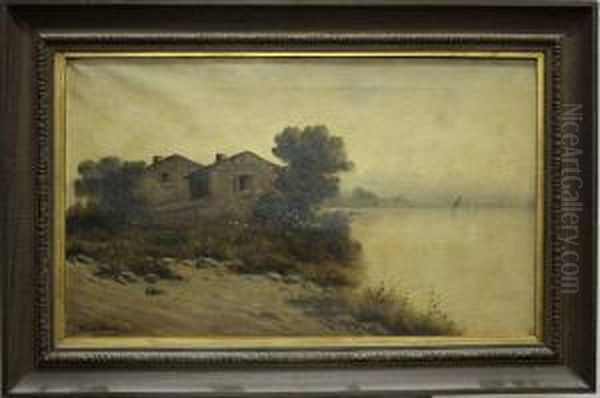 Paisaje Con Rio Y Arquitectura Oil Painting by Felix Urgelles De Tovar