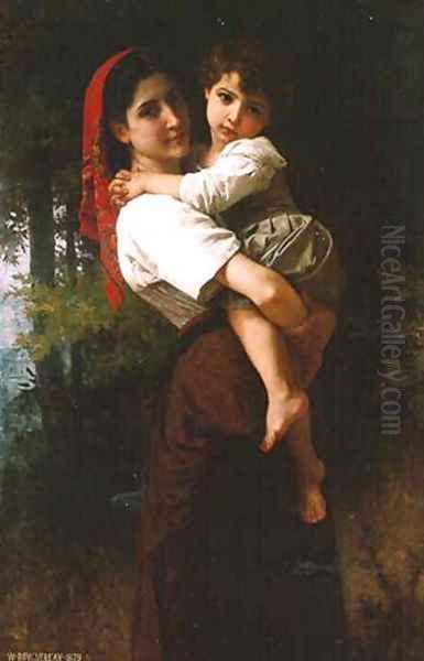 Girl Carrying a Child Oil Painting by William-Adolphe Bouguereau