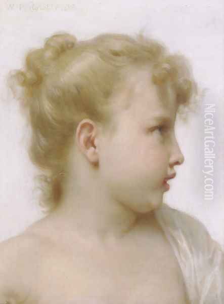 Étude : tête de petite fille (Study : head of a little girl) Oil Painting by William-Adolphe Bouguereau