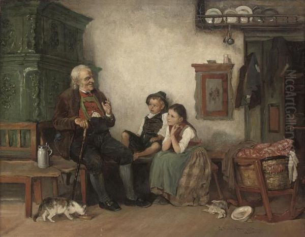 Grandpa's Stories Oil Painting by Georg Johann Christ. Urlaub