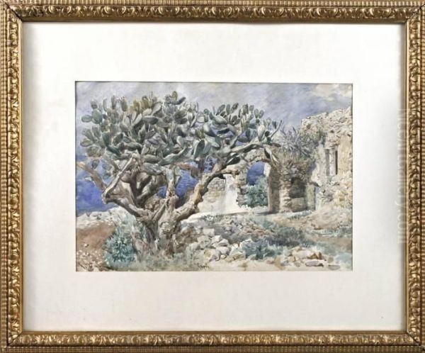 Feigencactus In Capri - Italien Oil Painting by Georg Johann Christ. Urlaub