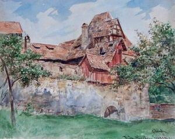 Burg. Nurnberg Oil Painting by Georg Johann Christ. Urlaub