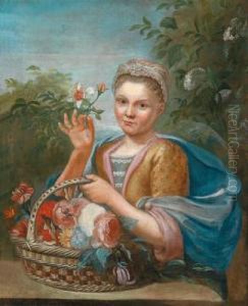 Giovane Donna In Abiti Da Contadina Con Un Cesto Di Fiori Oil Painting by Georg Karl Urlaub