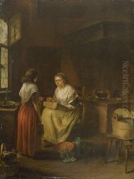 Mutter Und Tochter In Der
 Kuche. Oil Painting by Georg Karl Urlaub