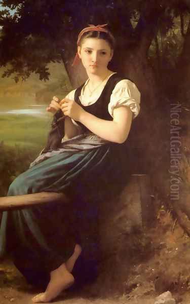 The Knitting Woman Oil Painting by William-Adolphe Bouguereau