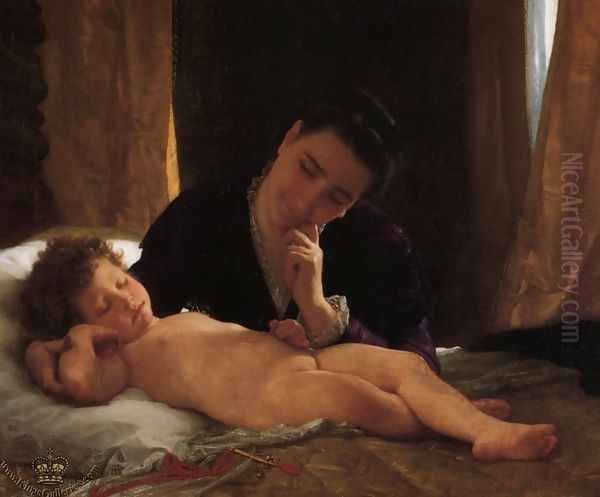 Woman Contemplating Her Infant Son Oil Painting by William-Adolphe Bouguereau