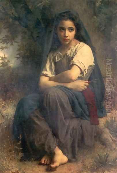 The Little Knitter Oil Painting by William-Adolphe Bouguereau