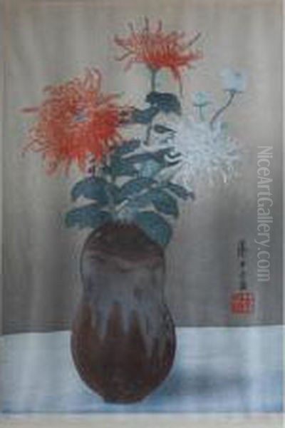 Flowers In A Terracotta Pot by Yoshijiro Urushibara