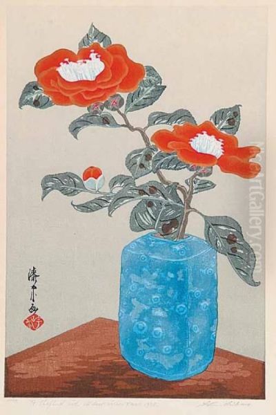 Camelias Oil Painting by Yoshijiro Urushibara