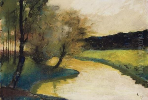 Herbstliche Bachlandschaft Im Abendlicht Oil Painting by Lesser Ury